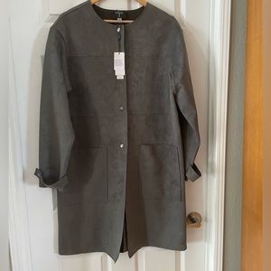 Tahari faux suede three quarter length coat.Buttery soft dove grey.size 12 new